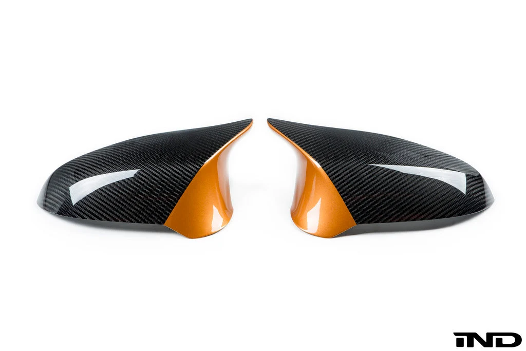 BMW M Performance Karbon Ayna Kapağı Seti (Acid Orange Detaylı) – BMW M2 Competition F87 / M3 F80 / M4 F82